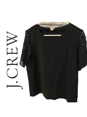 J Crew Women's Top Black Eyelet Lace Short Sleeve Shirt blouse
